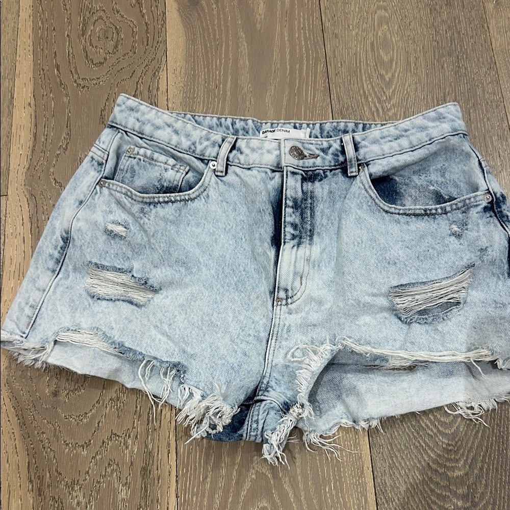 Garage Light Blue Distressed Jean Shorts